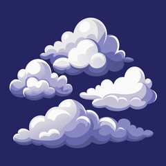 A stylized illustration of fluffy clouds against a dark blue background.