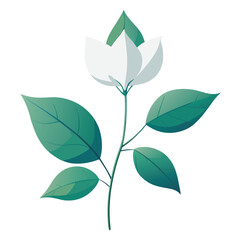 A minimalist illustration of a flower with green leaves on a white background.