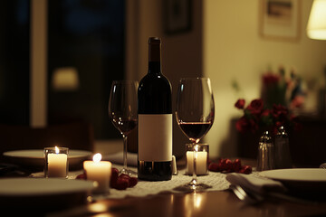 Romantic Valentine's Day Dinner Table with Candles and Wine