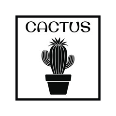 Cactus minimalistic black and white logo flat vector illustration
