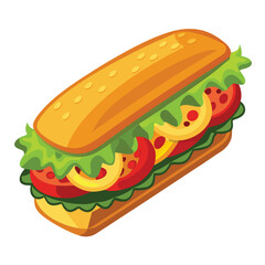 A stylized illustration of a sandwich with lettuce and cheese.