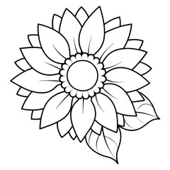 A detailed outline of a flower with layered petals, designed for coloring or artistic use.