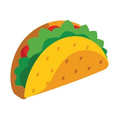 A colorful illustration of a taco filled with various ingredients.