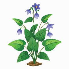 A vibrant illustration of blue flowers with green leaves, showcasing nature's beauty.