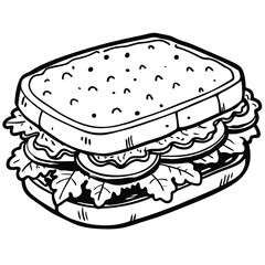 A cartoon-style sandwich with a textured top and lettuce peeking out from underneath.