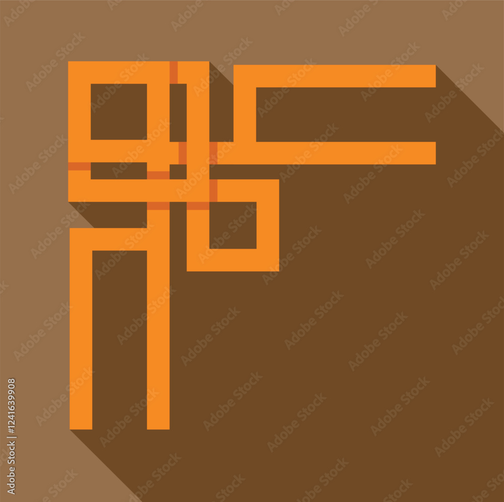 Poster intricate orange geometric lines and squares creating an abstract design element on a brown backgrou