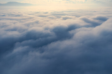 Above of fluffy cloudy or foggy in the morning