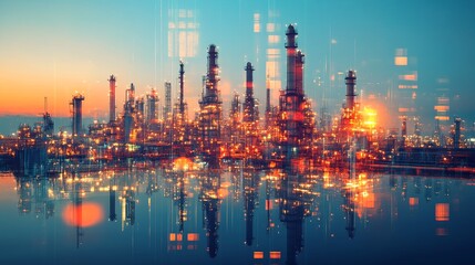 Naklejka premium A futuristic cityscape at sunset.