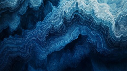 Textured blue layers resembling ocean waves create a serene atmosphere in abstract art form
