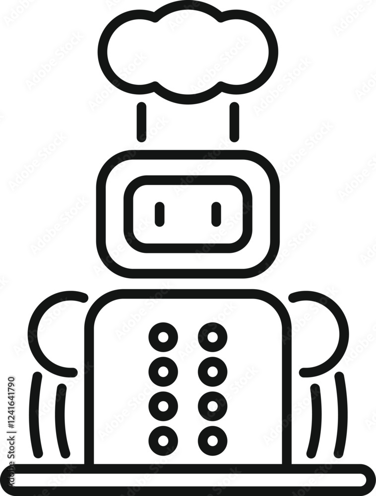 Poster robot receiving data from a cloud computing system, symbolizing artificial intelligence and machine 