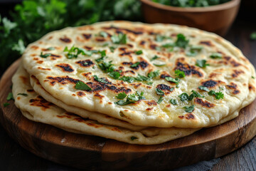 Freshly made flatbreads, probably Indian naan or Georgian lavash, with a crispy, toasted crust.  