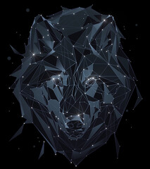 Drawn abstract silhouette of a wolf on a black background