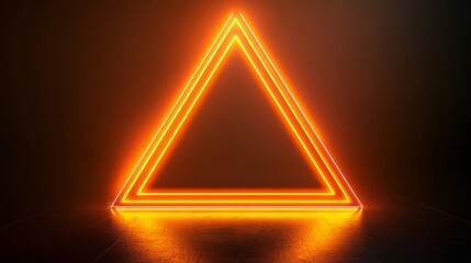Glowing neon triangle illuminated against a dark background in a modern artistic setting
