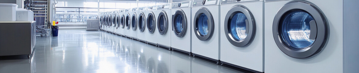 Fototapeta premium Modern laundromat with high-efficiency washing machines