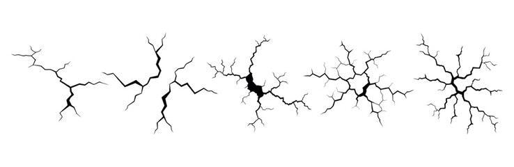 Vector Illustration of Earthquake Damage with Cracked Concrete and Ground Surface, Broken Walls and Land, Visible Fissures and Crevices, Isolated on White background