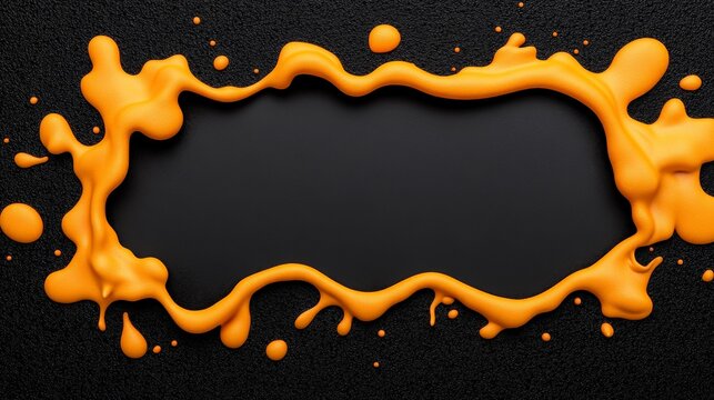Abstract Orange Liquid Frame: Vibrant orange liquid dynamically forms a rectangular frame against a stark black background, offering a modern and artistic template for your text or design.