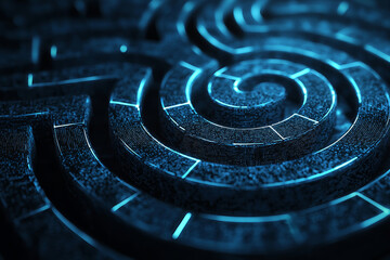 mesmerizing digital maze with glowing blue lines, creating sense of depth and complexity. intricate design invites exploration and curiosity