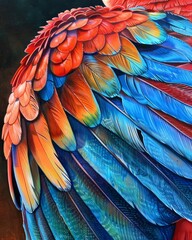 Obraz premium Majestic Parrot Wing Splendor - A Close-Up Display of Lush and Vibrant Feathers in Nature's Palette