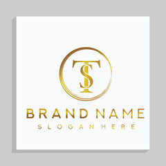 TS letter mark and branding golden colour logo design with a leaf. And your best choice.
