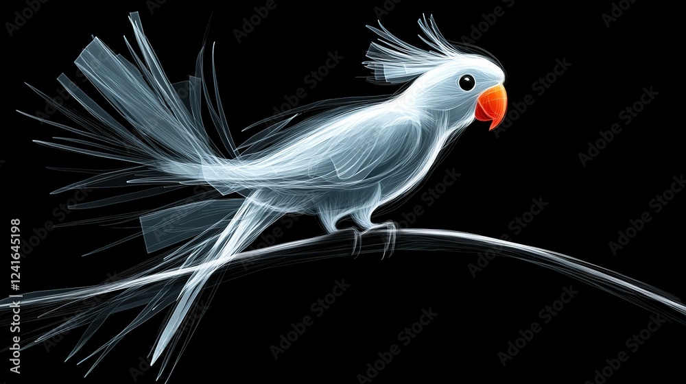 Wall mural   A white bird with an orange beak perched on a black branch, its wings outstretched, creates a stunning image