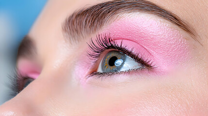 Woman's eye makeup, pink eyeshadow, close-up