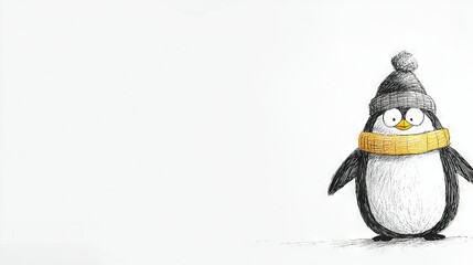   A penguin in a scarf and hat