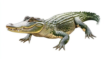 Naklejka premium Detailed illustration of a crocodile showing realistic textures and features in a natural setting