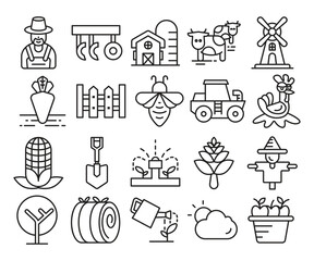 farming and agriculture line icons set vector illustration