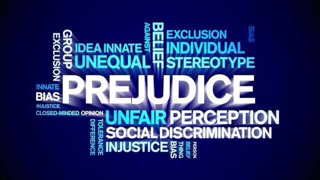 Prejudice animated word cloud;text design animation tag kinetic typography seamless loop.