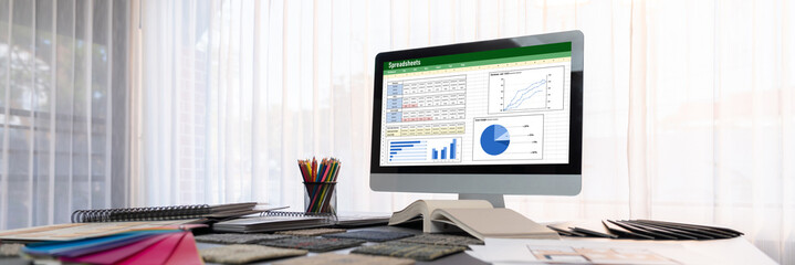 Spreadsheet document information financial startup concept. data and graphs in spreadsheet...