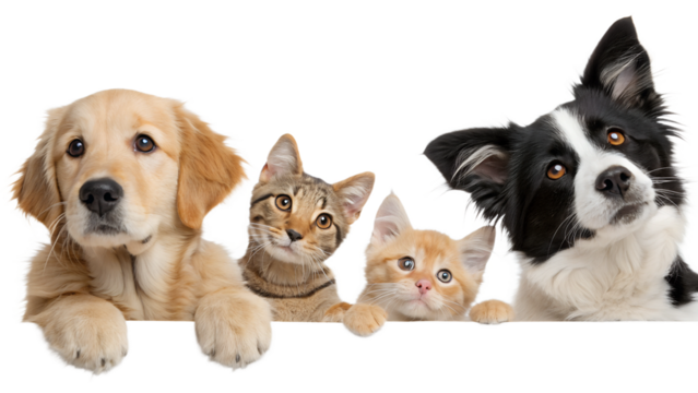 Cute Pets Peeking: Dogs and Cats Portrait Lineup with Curious Expressions – Animal Friends, Pet Photography, Playful Pets