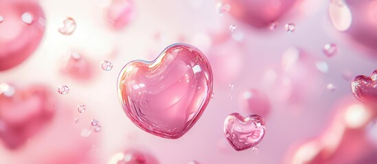 Soft pink gradient background with floating glossy 3D hearts, elegant lighting, and a subtle glow, perfect for Saint Valentines Day and 8 March International Womens Day