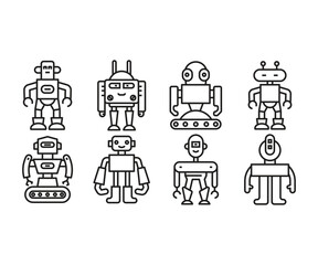 robot character icons set vector illustration