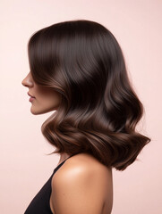 Naklejka premium A side profile of a smokey brunette balayage