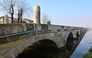 This bridge located in Silivri, Istanbul, Turkey was built by Mimar Sinan. It was built for Suleiman the Magnificent. It is 333 meters long.