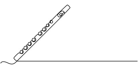 flute drawing continuous one line drawing, Black and white vector illustration of children's activity coloring book pages with pictures of Instrument piccolo, One continuous line drawing of classical. © Line emotion
