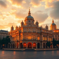 Obraz premium Majestic Sunset Palace Architecture Golden Hour Photography
