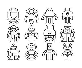 Fototapeta premium robot character icons set line illustration