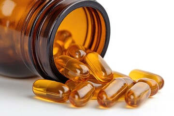 A close-up shot of a bottle of pills on a flat surface