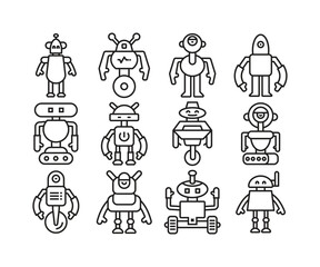 Fototapeta premium robot character icons set line illustration