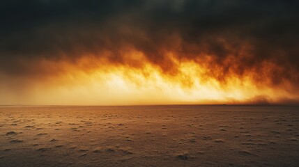Fototapeta premium A desert landscape with a massive sandstorm approaching in the distance, the sky darkening as dust and sand fill the air.