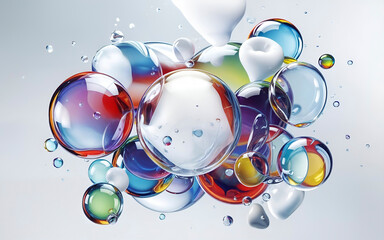 white abstract background with transparent bubbles in bright colors, concept art
