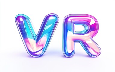of the word VR crafted from a futuristic virtual reality landscape, isolated on white