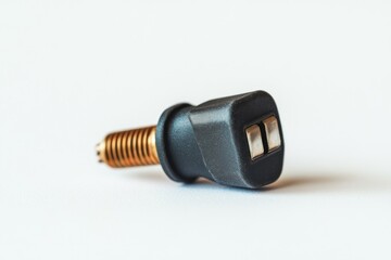 A detailed shot of a plug on a white background
