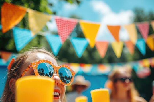 A group of friends enjoying their snacks while staying cool in the sun, great for summer vibe or outdoor gathering