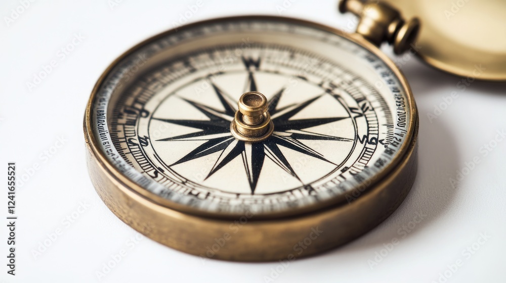 Poster a close-up shot of a compass sitting on a table, providing navigation guidance