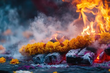 Fresh bouquet scattered on the ground