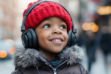 Happy little African American girl wearing red hat