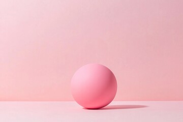 Fototapeta premium Glossy pink sphere sits effortlessly on soft pink background, embodying simplicity and tranquility in the design