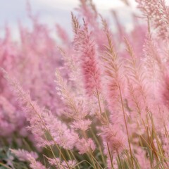 Delicate pink pampas grass beautifully dancing in the breeze.